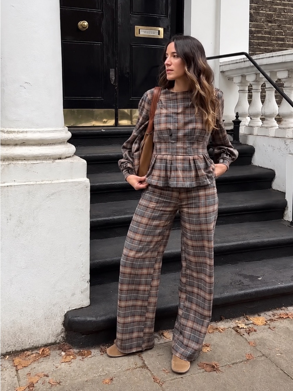 Rouri Chloe Plaid Check Wide Leg Pant Medium